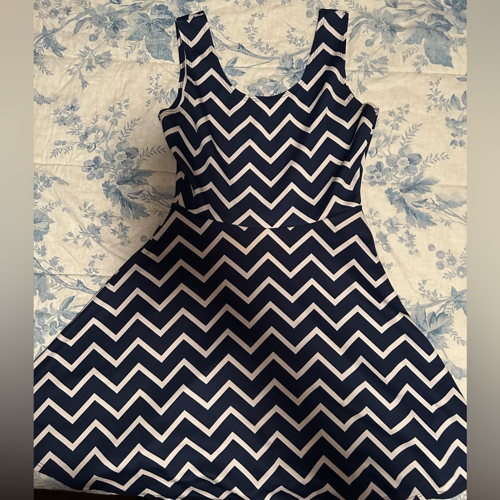 Blue and white striped mini dress